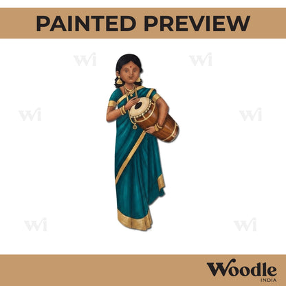 Woman With Dhol Pre Marked MDF Design 1