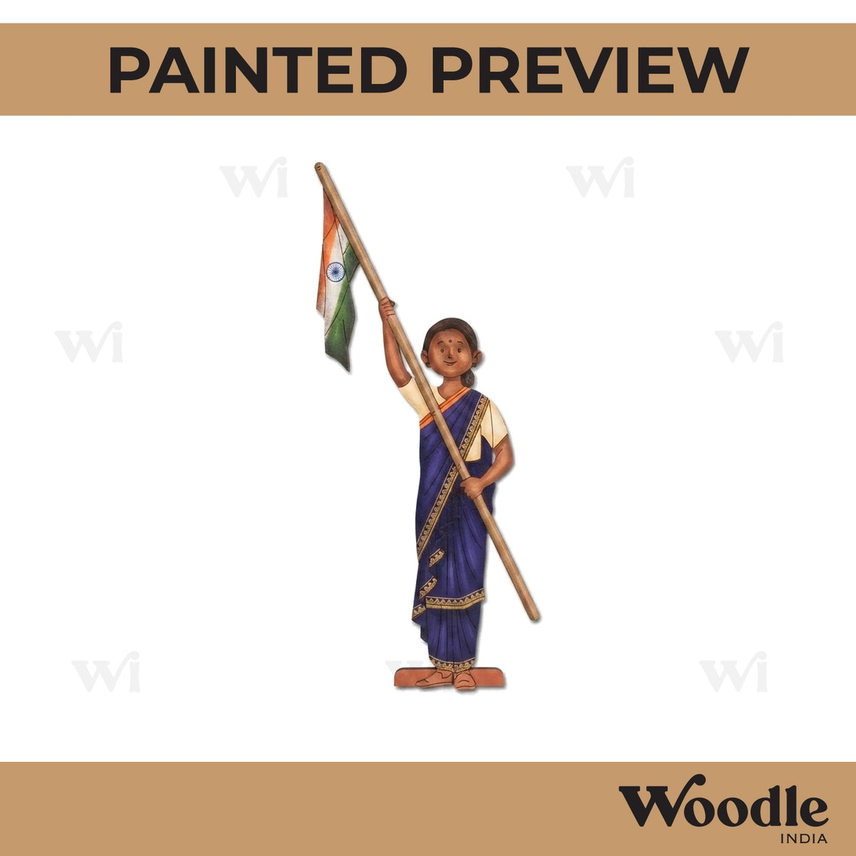 Woman With Flag Pre Marked MDF Design 2
