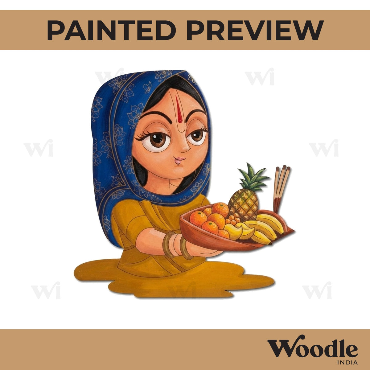 Woman With Fruits Chhath Puja Pre Marked MDF Design 1