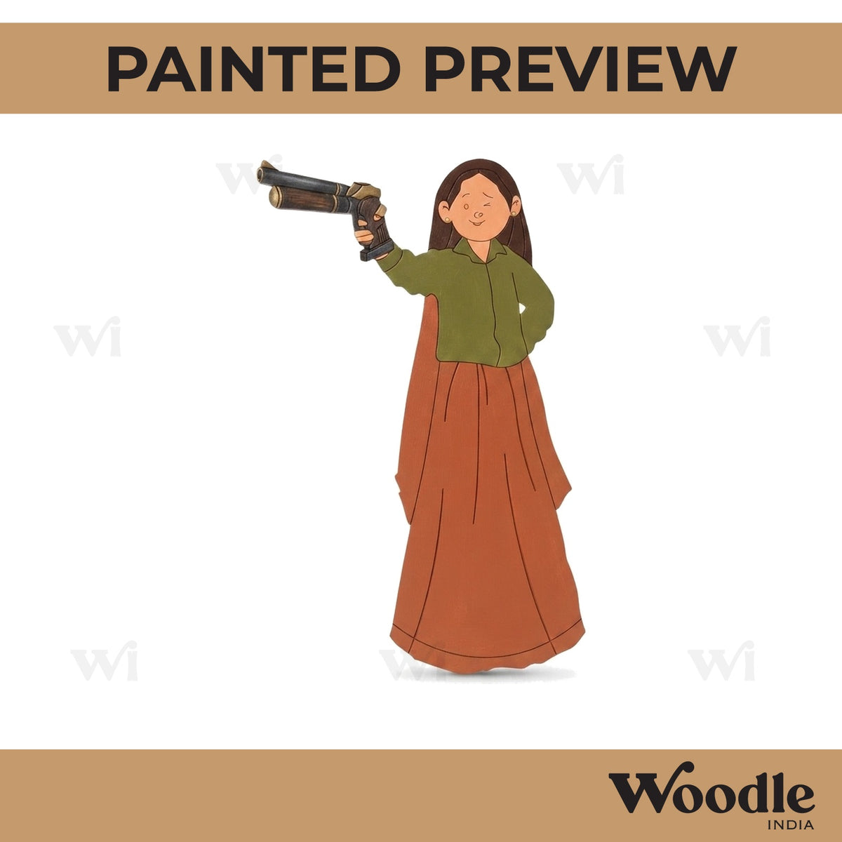 Woman With Gun Pre Marked MDF Design 1