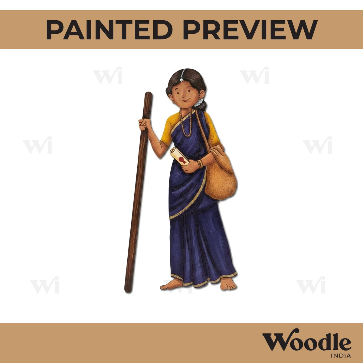 Woman With Lathi Pre Marked MDF Design 1