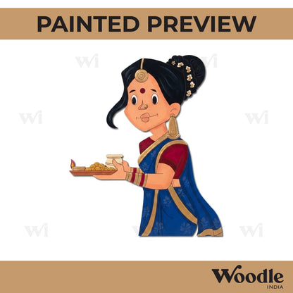 Woman With Pooja Thali Pre Marked MDF Design 1