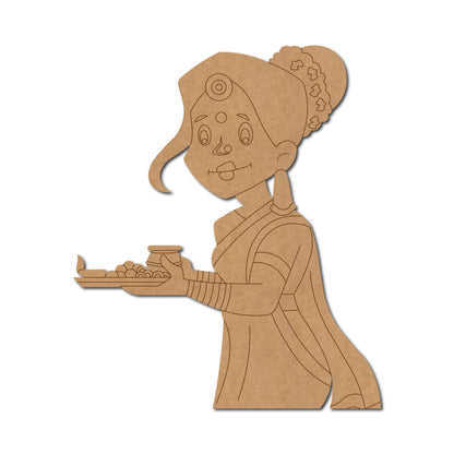 Woman With Pooja Thali Pre Marked MDF Design 1