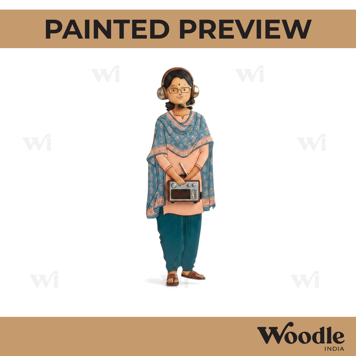 Woman With Radio Pre Marked MDF Design 1