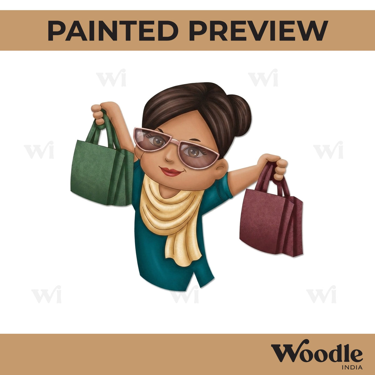 Woman With Shopping Bags Pre Marked MDF Design 1