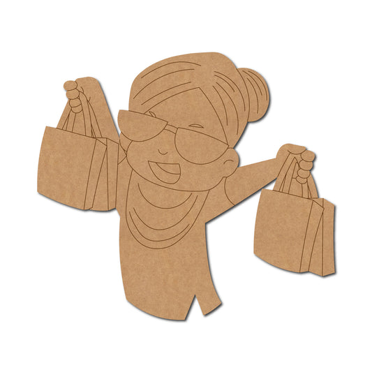 Woman With Shopping Bags Pre Marked MDF Design 1