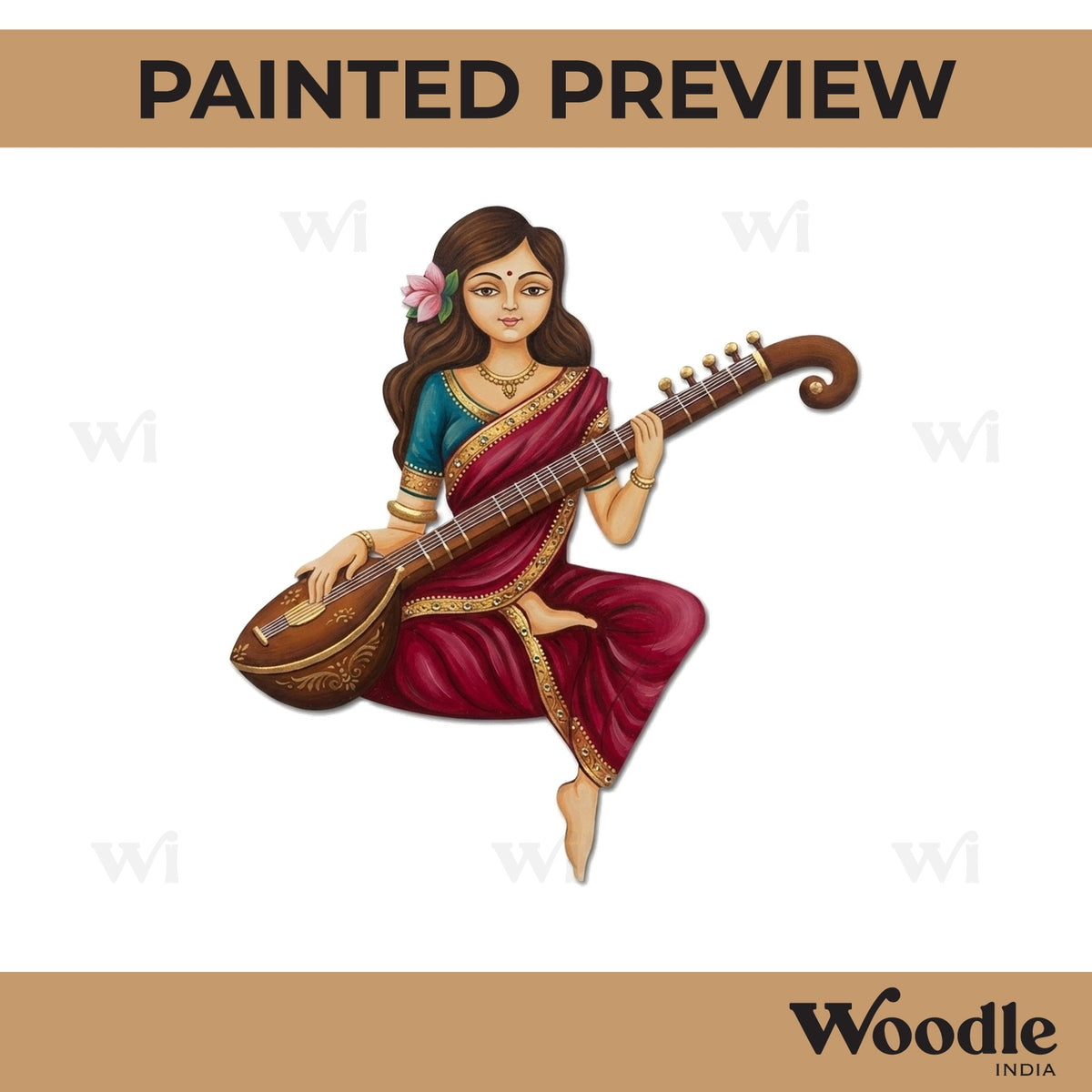Woman With Sitar Pre Marked MDF Design 1