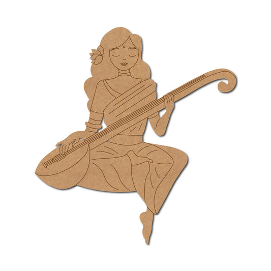 Woman With Sitar Pre Marked MDF Design 1