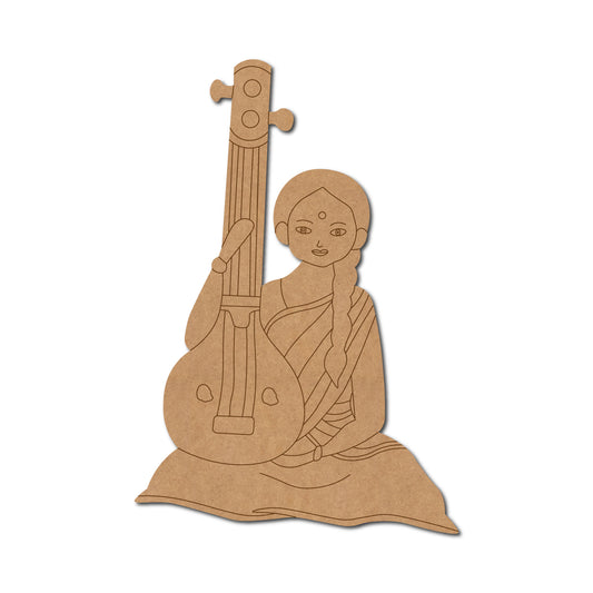 Woman With Sitar Pre Marked MDF Design 2