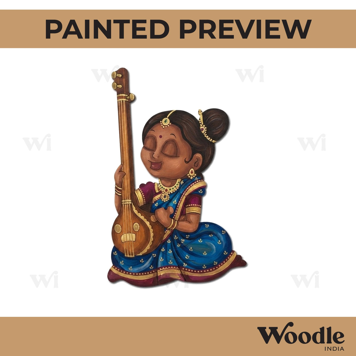 Woman With Sitar Pre Marked MDF Design 3