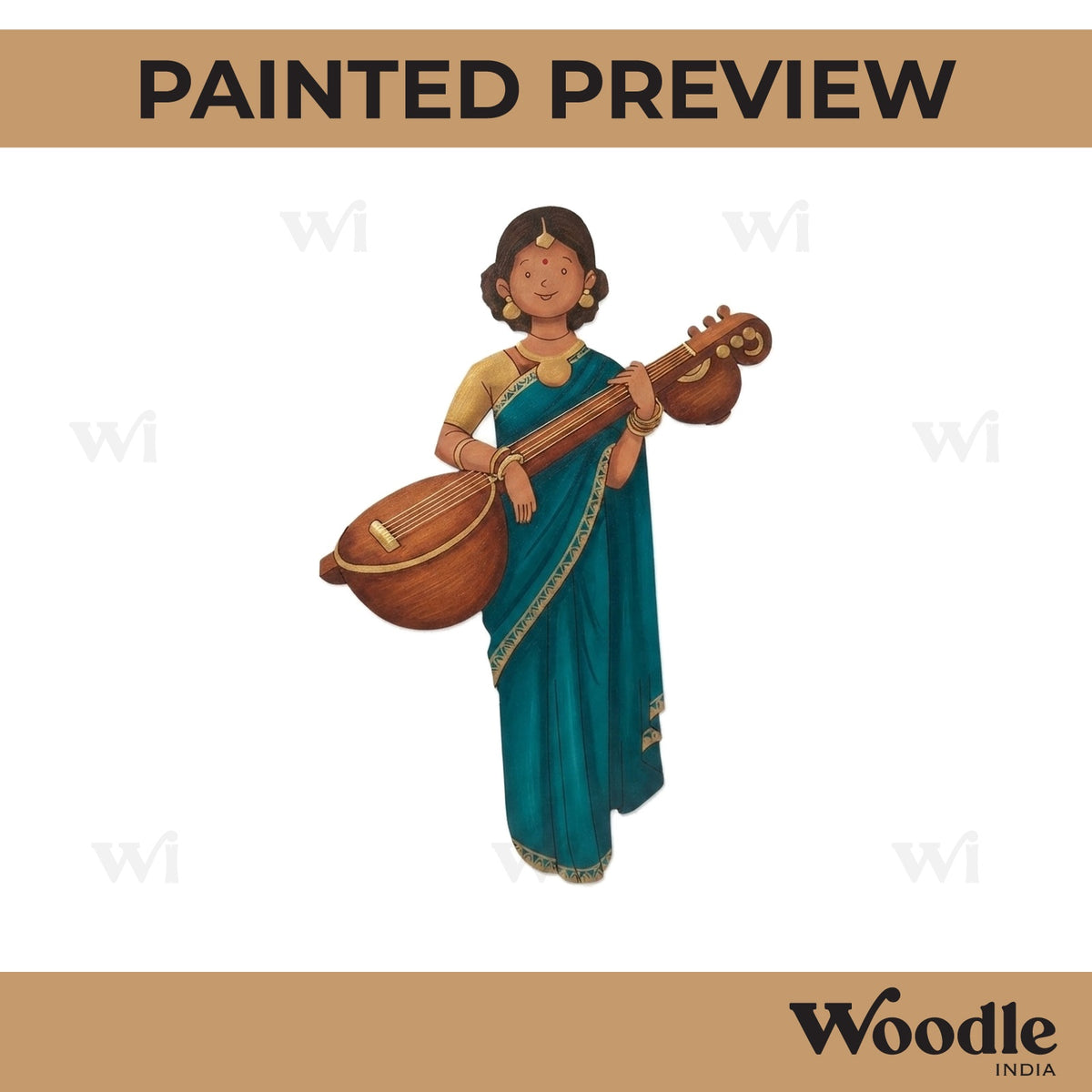Woman With Sitar Pre Marked MDF Design 4