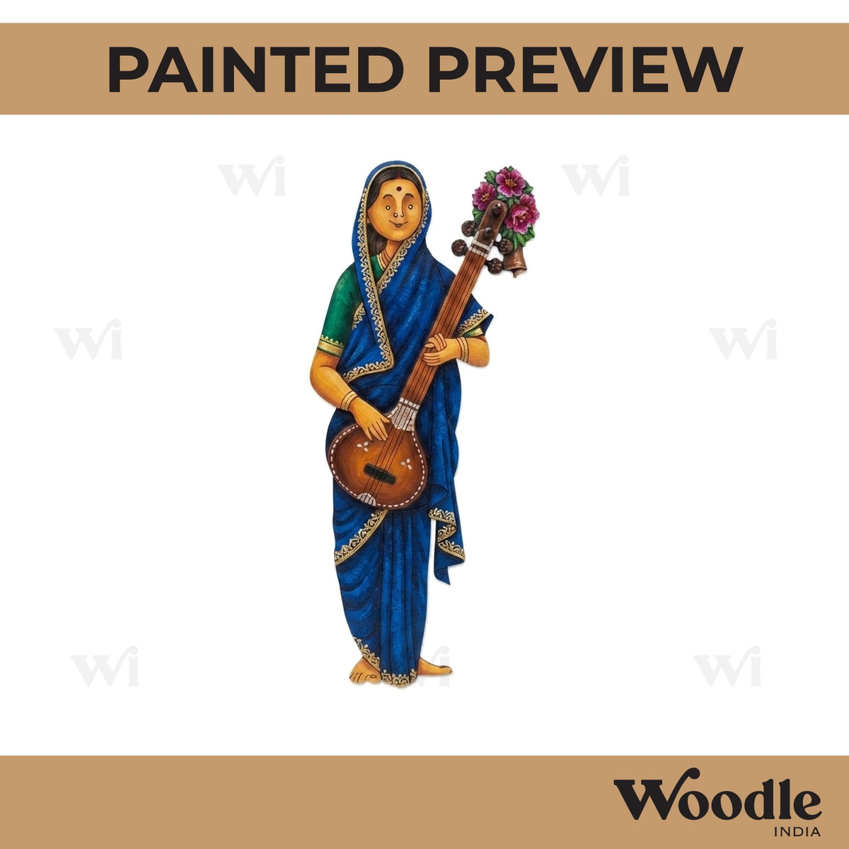 Woman With Tambura Pre Marked MDF Design 1