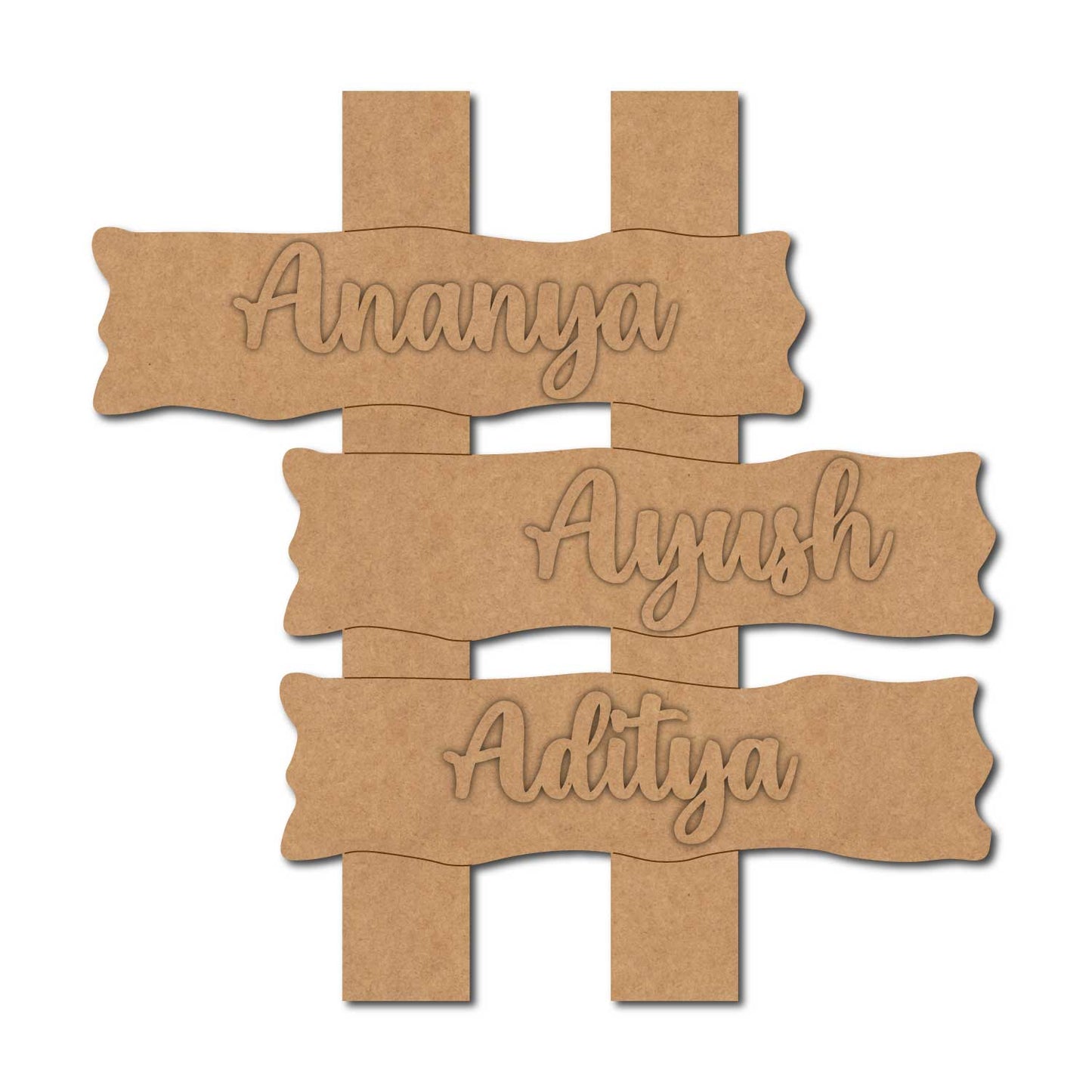 Wooden Shape Plank Nameplate MDF Design 1