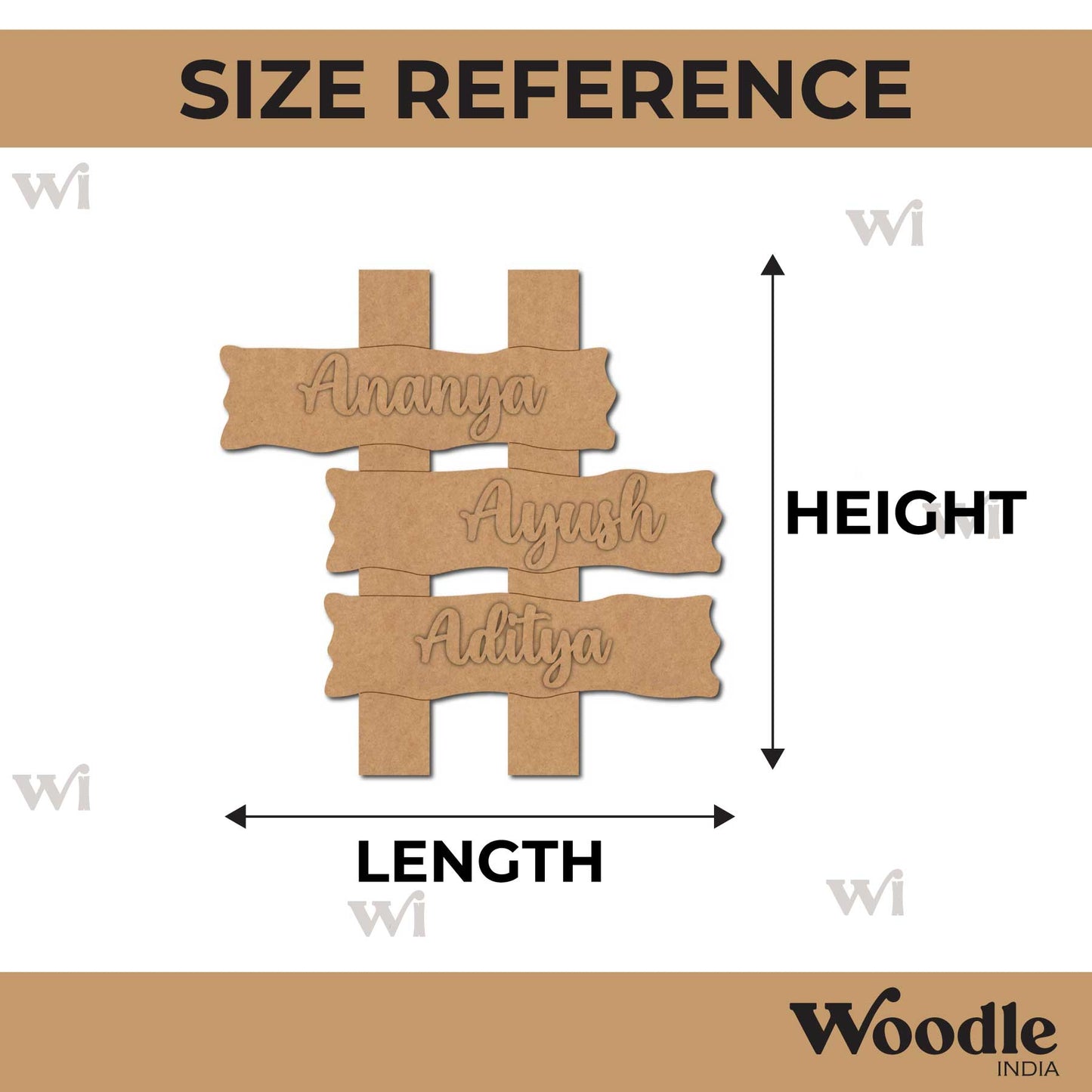 Wooden Shape Plank Nameplate MDF Design 1